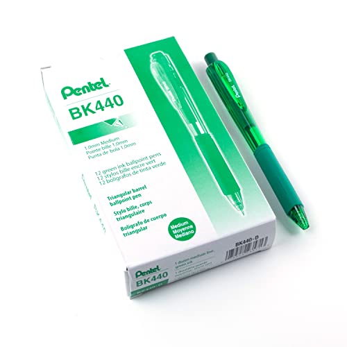 Pentel BK440-D Kugelschreiber mit Druckmechanik und ergonomischer Dreiecksgriffzone, 12-er Packung, grün von Pentel
