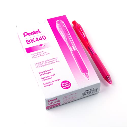 Pentel BK440-P Kugelschreiber mit Druckmechanik und ergonomischer Dreiecksgriffzone, pink von Pentel