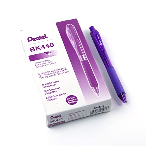 Pentel BK440-V Kugelschreiber mit Druckmechanik und ergonomischer Dreiecksgriffzone, violett, 1 Stück (12er Pack) von Pentel