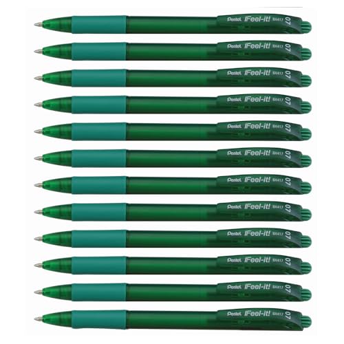 Pentel BX417-D Feel-It Kugelschreiber, einziehbar, feine Spitze, Grün, 12 Stück Pentel BX417-D Feel-It Kugelschreiber, einziehbar, feine Spitze, Grün, 12 Stück von Pentel
