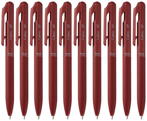 Pentel BXA107B-B Calme Kugelschreiber, deutlich gedämpftes Klick-Geräusch, Griffzone in Lederoptik, nachfüllbar, Kugel 0.7mm = Strichstärke 0.35mm, Schreibfarbe rot, 1VE=10 Stück von Pentel