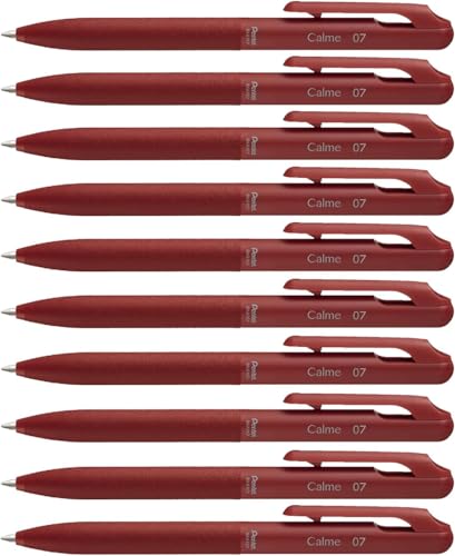 Pentel BXA107B-B Calme Kugelschreiber, deutlich gedämpftes Klick-Geräusch, Griffzone in Lederoptik, nachfüllbar, Kugel 0.7mm = Strichstärke 0.35mm, Schreibfarbe rot, 1VE=10 Stück von Pentel