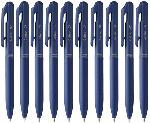 Pentel BXA107C-C Calme Kugelschreiber, deutlich gedämpftes Klick-Geräusch, Griffzone in Lederoptik, nachfüllbar, Kugel 0.7mm = Strichstärke 0.35mm, Schreibfarbe blau, 1VE=10 Stück von Pentel