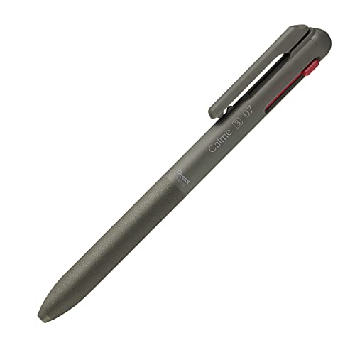 Pentel BXAC37D Calme 3-Farb-Kugelschreiber, deutlich gedämpftes Klick-Geräusch, Griffzone in Lederoptik, nachfüllbar, Kugel 0.7mm = Strichstärke 0.35mm, schwarz/rot/blau, 1 Stück von Pentel