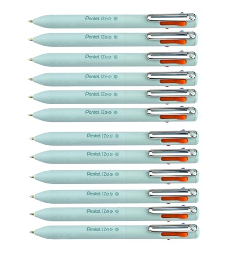 Pentel BXC470-LC 4-Farben-Kugelschreiber iZee, Farbauswahl (orange/hellblau/pink/violett) über seitliche Drücker in Schreibfarbe, 0,5 mm Strichstärke, nachfüllbar, 12 Stück von Pentel