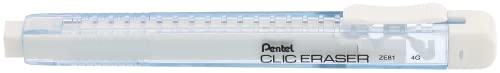 Pentel Clic Eraser ZE81 Radierer, rechteckig, nachfüllbar, Gehäuse in Himmelblau, transparent, 12 Stück von Pentel