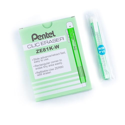 Pentel Clic Eraser ZE81 Radierer, rechteckig, nachfüllbar, Korpus hellgrün, transparent, 12 Stück von Pentel