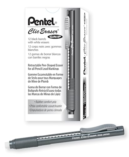 Pentel Clic Radiergummi, einziehbarer Radiergummi, schwarzer Schaft, 12 Stück (ZE22A) Pentel Clic Radiergummi, einziehbarer Radiergummi, schwarzer Schaft, 12 Stück (ZE22A) von Pentel