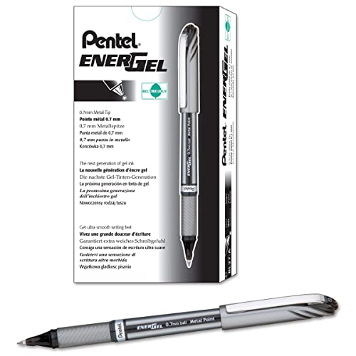 Pentel EnerGel NV Liquid Gel Pen, 0.7mm, Medium Line Capped, Metal Tip, Black Ink, Box of 12 (BL27-A) by Pentel von Pentel