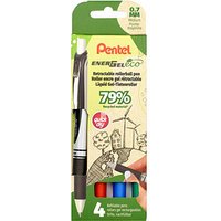 Pentel EnerGel eco BL77 Gelschreiber schwarz, blau, rot, grün 0,35 mm, Schreibfarbe: farbsortiert, 1 Set von Pentel