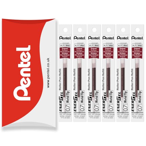 Pentel Energel Ersatzmine aus Metall, LR7, 0,7 mm, Nachfüllmine für Kugelschreiber BL77/BL57/BL37, Bordeaux, 6 Stück Pentel Energel Ersatzmine aus Metall, LR7, 0,7 mm, Nachfüllmine für Kugelschreiber BL77/BL57/BL37, Bordeaux, 6 Stück von Pentel
