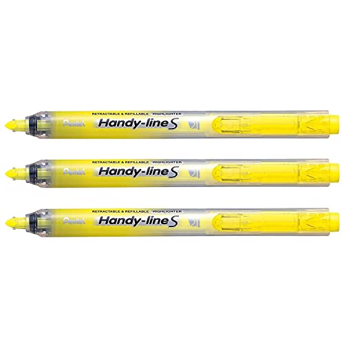 Pentel Handy-Line S Textmarker, einziehbar/nachfüllbar, gelb, feine Spitze, Gelb, 3 Stück von Pentel