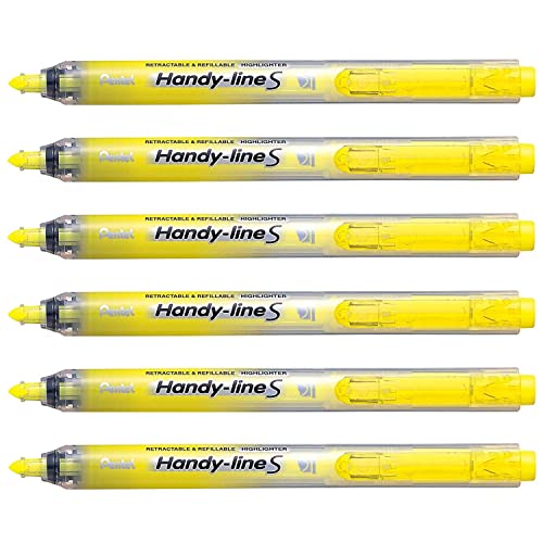 Pentel Handy Lines S – Textmarker mit Druckmechanik, nachfüllbar, Gelb, 6er-Pack von Pentel