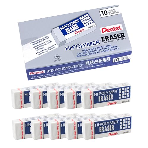 Pentel Hi-Polymer Block Eraser, Large, White, Pack of 10 ZEH-10 Erasers (ZEH10PC10) von Pentel