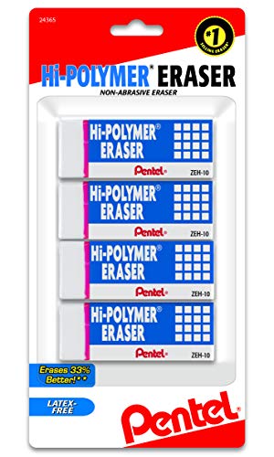 Pentel Hi-Polymer Block Radiergummi, groß, Weiß, 4 Stück (ZEH10BP4) von Pentel
