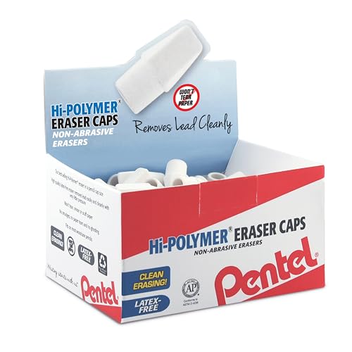 Pentel Hi-Polymer Radiergummikappen, Weiß, Box mit 144 Kappen (ZEH-02) von Pentel