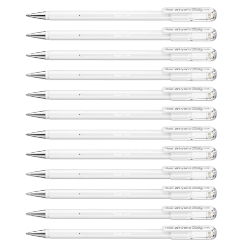 Pentel Hybrid Milky K108-PW Gel-Tintenroller, Weiß, Strahlend auf Hellen und farbigen Papieren, Strichstärke 0, 4 mm, 12 Stück Pentel Hybrid Milky K108-PW Gel-Tintenroller, Weiß, Strahlend auf Hellen und farbigen Papieren, Strichstärke 0, 4 mm, 12 Stück von Pentel