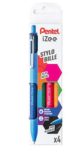 Pentel IZee Kugelschreiber, einziehbar, mit Metallclip Pochette de 4 Blau/Grün/Orange/Rosa. von Pentel