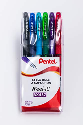 Pentel Ifeel it! BX487 Kugelschreiber mit niedriger Viskosität, mittlere Spitze 0,7 mm, 6 Stück, schwarz/rot/blau/grün/himmelblau/violett Pentel Ifeel it! BX487 Kugelschreiber mit niedriger Viskosität, mittlere Spitze 0,7 mm, 6 Stück, schwarz/rot/blau/grün/himmelblau/violett von Pentel