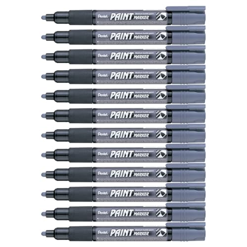 Pentel MMP20-NO Permanent-Marker 2,0 mm Rundspitze Lackmarker, 12 Stück, grau von Pentel