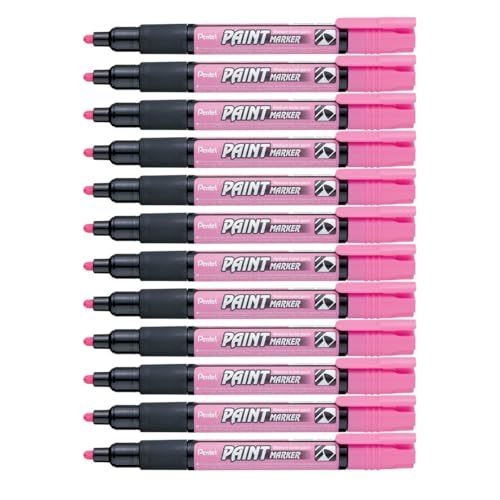 Pentel MMP20-PO Permanent-Marker 2,0 mm Rundspitze Lackmarker, 12 Stück, rosa von Pentel