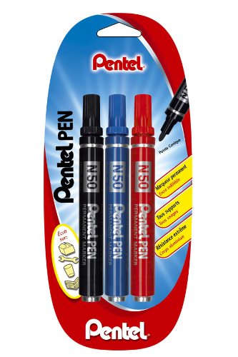 Pentel Marker Permanent konische Spitze Blister de 3 Schwarz/Blau/Rot von Pentel