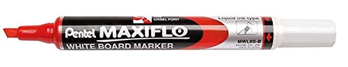 Pentel Maxiflo Marker, trocken abwischbar, schmal, Keilspitze, Rot, 12 Stück von Pentel