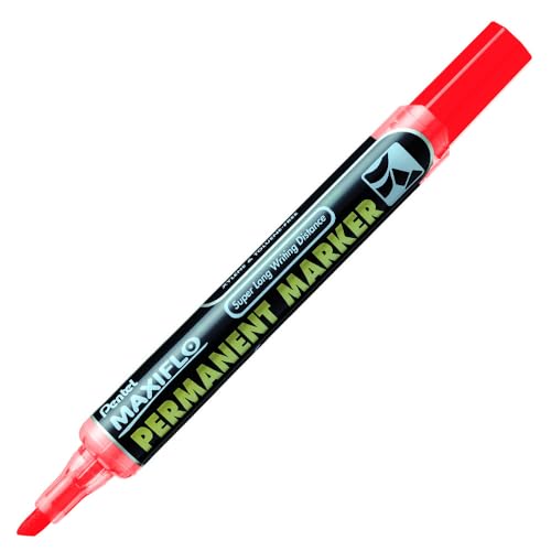 Pentel Maxiflo NLF60-BO Permanentmarker mit Reinkertaster, mittlere Keilspitze, Rot, 12 Stück von Pentel