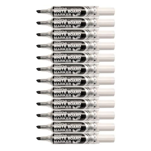 Pentel Maxiflo Whiteboard-Marker, trocken abwischbar, abgeschrägte Spitze, Schwarz, 12 Stück von Pentel