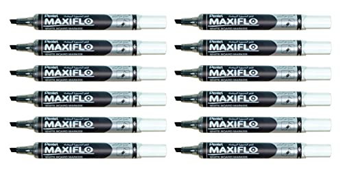 Pentel Maxiflo Whiteboard-Marker, trocken abwischbar, schmale abgeschrägte Spitze, Schwarz, 12 Stück von Pentel