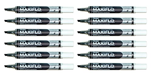 Pentel Maxiflo Whiteboard-Marker, trocken abwischbar, schmale abgeschrägte Spitze, Schwarz, 12 Stück von Pentel