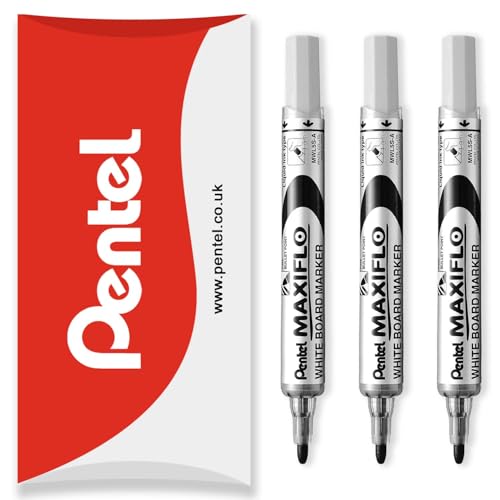 Pentel Maxiflo Whiteboard Marker Pen MWL5S feine Rundspitze, schwarze Tinte, 3 Stück in Kissenverpackung Pentel Maxiflo Whiteboard Marker Pen MWL5S feine Rundspitze, schwarze Tinte, 3 Stück in Kissenverpackung von Pentel