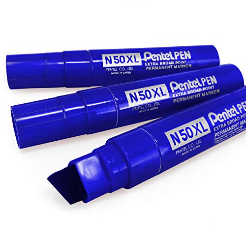 Pentel N50 X L Extra Groß Breit Permanent Marker – Keilspitze – Pack von 3 – Blau von Pentel