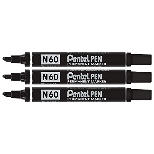 Pentel N60 Permanentmarker, Keilspitze, Schwarz, 3 Stück von Pentel