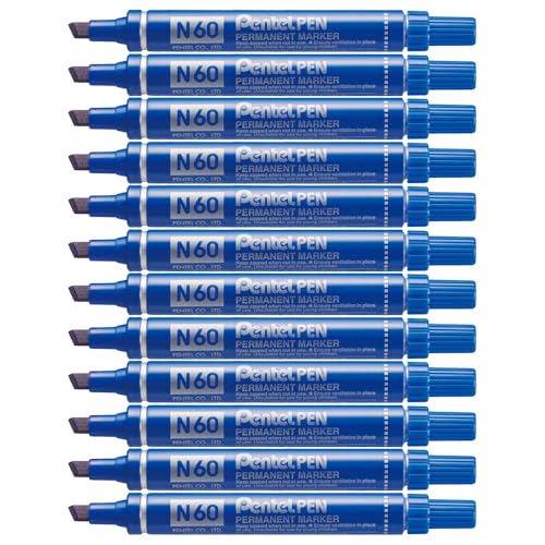 Pentel N60 Permanentmarker Keilspitze 1,5-2 mm Strichbreite 12 Stück blau von Pentel