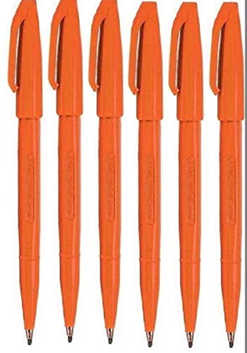 Pentel Orange Original Sign Pen Faserschreiber S520 Marker 2 mm, Farbe Fineliner, Spitze 1 mm Strichstärke, 6 Stück von Pentel