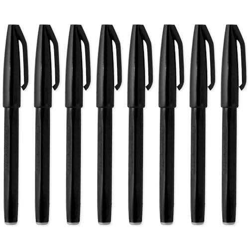 Pentel Original Sign Pen S520 Fasermaler-Stifte, Farb-Fineliner, 2 mm Spitze, 1 mm Strichbreite, 8 Stück, Schwarz von Pentel