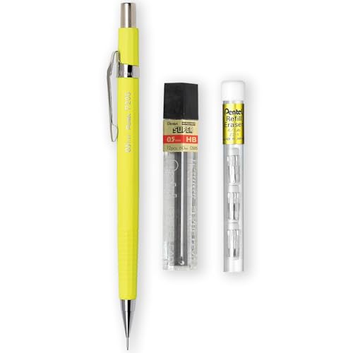 Pentel P205-97C Druckbleistift, fluoreszierend, einzeln + 12 Hi-Polymer HB 0,5 mm Nachfüllminen + Z2-1N Radiergummi-Nachfüllminen, 4 Stück, fluoreszierendes Gelb Pentel P205-97C Druckbleistift, fluoreszierend, einzeln + 12 Hi-Polymer HB 0,5 mm Nachfüllminen + Z2-1N Radiergummi-Nachfüllminen, 4 Stück, fluoreszierendes Gelb von Pentel