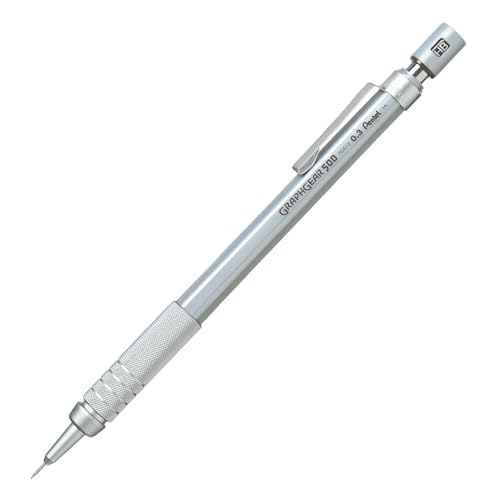 Pentel PG513-E GraphGear500 Druckbleistift 0,3 mm Strichstärke, Kunstoffgehäuse mit Härtegradindikator, Metallgriffzone, 4 mm Minenführung, Radierer (Z2-1N), 1 Stück von Pentel