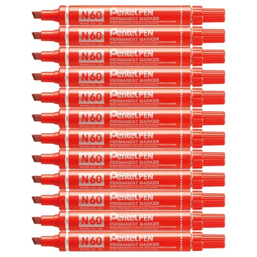 Pentel Pen N60 Permanentmarker, Keilspitze, Rot, 12 Stück von Pentel
