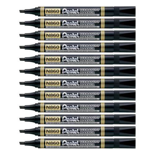 Pentel Permanent Marker, Keilspitze, schwarz ,12er pack von Pentel