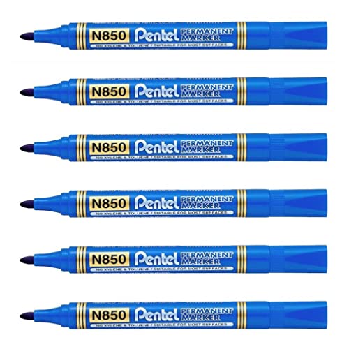Pentel Permanentmarker N850, konische Spitze, Blau, 6 Stück von Pentel