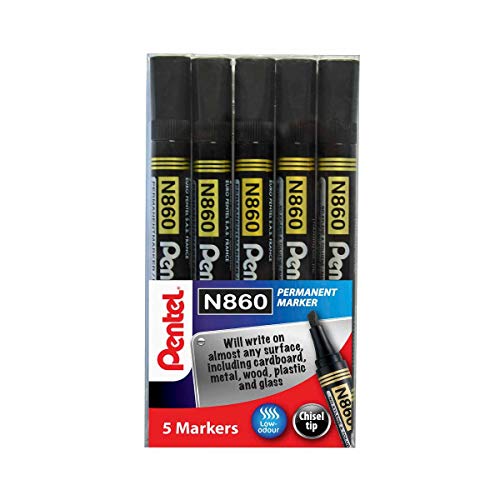 Pentel Permanentmarker N860 Keilspitze schwarz 5 Stück von Pentel