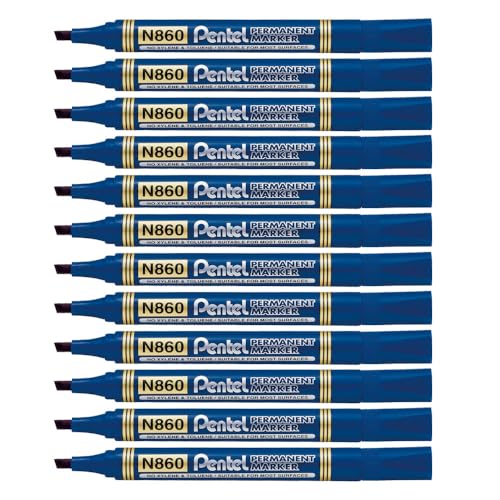 Pentel Permanentmarker mit Keilspitze, blaue Tinte, 1 Packung mit 12 Markern. Pentel Permanentmarker mit Keilspitze, blaue Tinte, 1 Packung mit 12 Markern. von Pentel