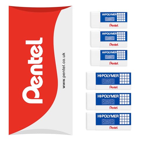 Pentel Radiergummis aus Hi-Polymer-Kunststoff, Jumbo/klein, Weiß, ZEH05/ZEH10, 6 Stück in Kissenverpackung von Pentel