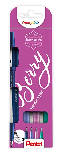 Pentel SES15B-4 Brush Sign Pen Berry Colors Set, Faserschreiber, pinselähnliche Spitze, 4 Stück, farblich sortiert, nachtblau, blauviolett, pinklila, türkis Pentel SES15B-4 Brush Sign Pen Berry Colors Set, Faserschreiber, pinselähnliche Spitze, 4 Stück, farblich sortiert, nachtblau, blauviolett, pinklila, türkis von Pentel