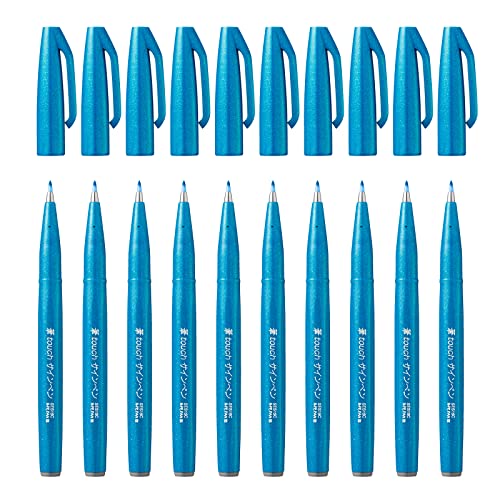 Pentel SES15C-S - Brush Sign Pen Faserschreiber, 10 Stück, hellblau von Pentel