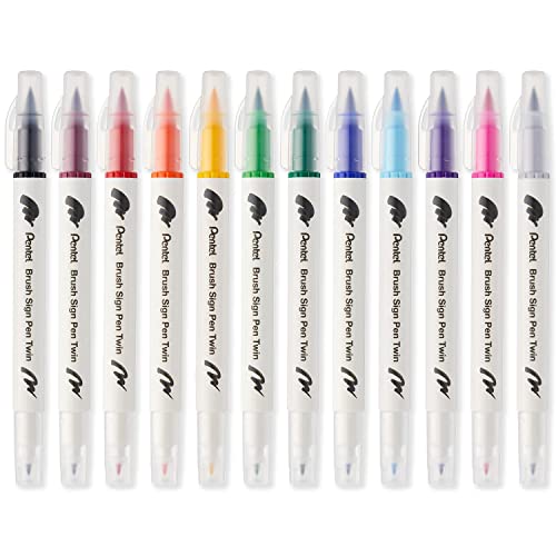 Pentel SESW30C Brush Sign Pen Twin Fasermaler - Doppelendig - Essential 12 Stück - Schwarz, Dunkelrot, Rot, Orange, Gelb, Hellgrün, Grün, Blau, Himmelblau, Violett, Rosa und Silbergrau Pentel SESW30C Brush Sign Pen Twin Fasermaler - Doppelendig - Essential 12 Stück - Schwarz, Dunkelrot, Rot, Orange, Gelb, Hellgrün, Grün, Blau, Himmelblau, Violett, Rosa und Silbergrau von Pentel