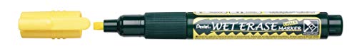 Pentel SMW26-GO Wet Erase Marker, Kreidemarker, Feucht abwischbar, Keilspitze, 1 Stück, Gelb von Pentel
