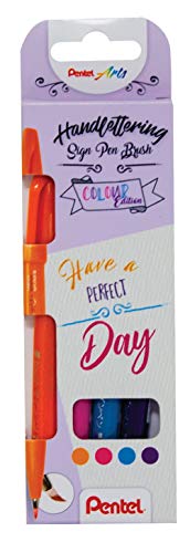 Pentel Sign Pen Brush "Touch" 4er Set, sortiert, Faserschreiber mit pinselähnlicher Spitze, violett von Pentel